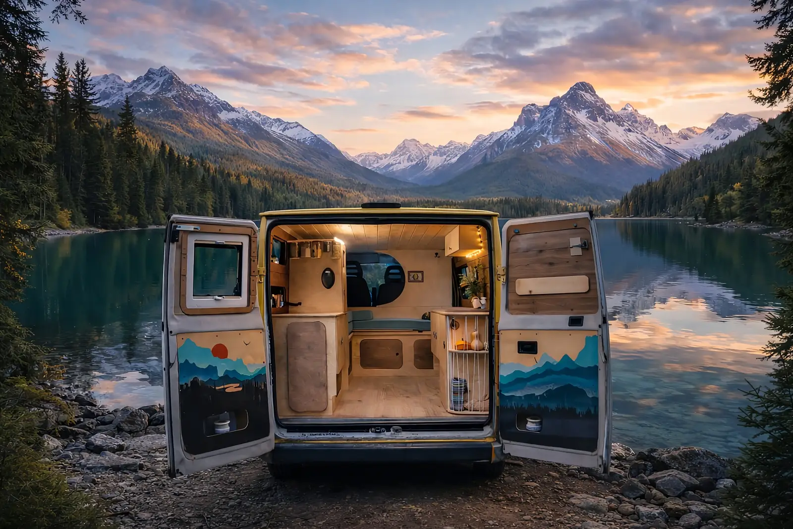 Van aménagé dans les montagnes